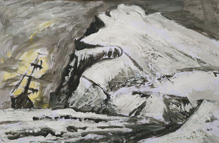 Gemälde eines Schiffes, das an einer Klippe vorbeisegelt