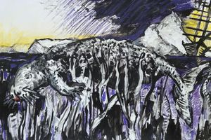 Gemälde eines Seekuh-Skeletts