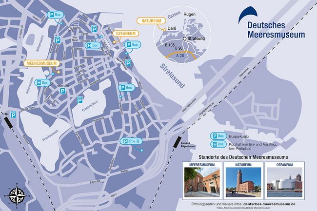 Lageplan der Standorte des Deutschen Meeresmuseums
